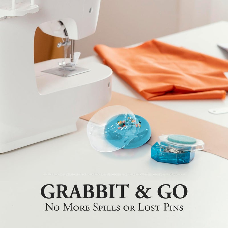 Grabbit Magnetic Sewing Pincushion with 50 Plastic Head Pins â€“ Magnet Pin Organizer for Quilting, Embroidery, Needles, Bobby Pins, & Craft Storage, Teal - Image 2